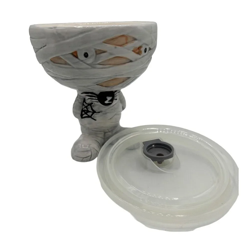 Mummy Halloween Goblet Bowl with Steamer Lid Wine Glass Ceramic 5.75